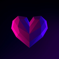 Poster - Low poly heart neon icon. 3d rendering ui ux interface element. Dark glowing symbol.