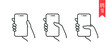 Symbols of mobile phone with hand on white background. Swipe down symbols for a smartphone. Set of isolated icons with swipe on the touchscreen. Vector design elements, EPS10