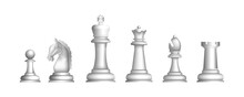 Realistic Chess Game White Figures Set Isolated