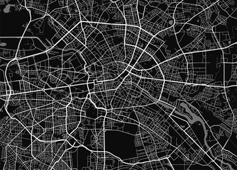  Urban city map of Berlin. Vector poster. Black grayscale street map.