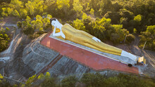 Drone Photograph Of The Buddha Statue In A Buddhist Temple Complex In Chiang Rai, Thailand.