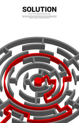 Poster - Arrow with route path to center of maze. Business concept for problem solving and solution strategy