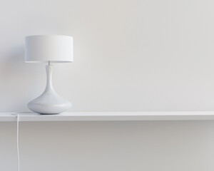Poster - Lamp standing on the shelf in minimalistic white interior. 3D render. 3D illustration.