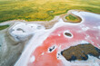 Pink lake in Kalmykia. Pink and white salt on a salt marsh. Incredible texture nature