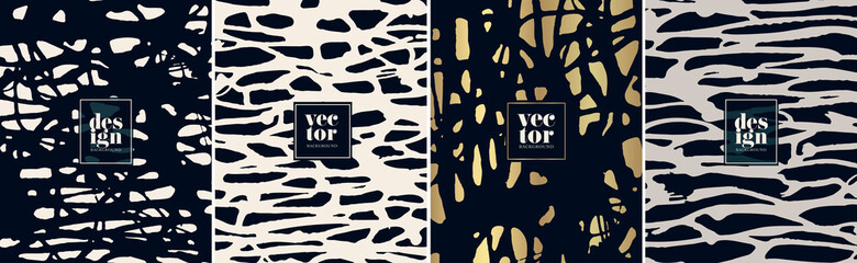 Poster - Set of abstract backgrounds for designs and prints. Hand-painted paths, abstract brush strokes.