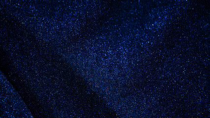 Particle drapery luxury black blue background. Shiny fabric with crystals