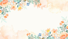 Orange Wild Floral Background With Watercolor