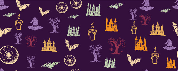 Wall Mural - Halloween symbols hand drawn illustrations	