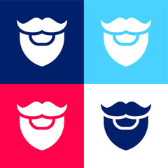 Beard blue and red four color minimal icon set