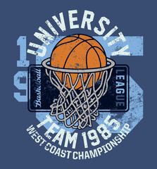 Sticker - Basketball league university championship team  vintage vector print for t shirt grunge effect in separate layers