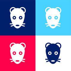 Animal Face blue and red four color minimal icon set