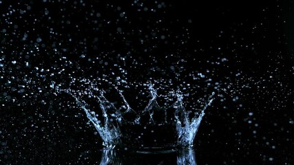 Poster - Super slow motion of splashing water crown shape on black background. Filmed on high speed cinema camera, 1000fps.