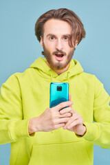 Poster - funny young man with smartphone