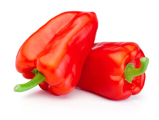 Two red peppers isolated on white background