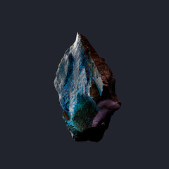 Wall Mural - lump of iron rock, dark stone material colorful design element 3d rendering isolated on black backgr