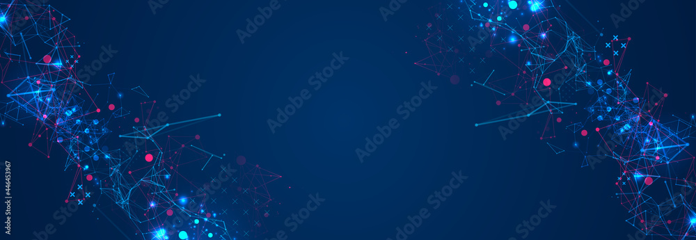 Abstract polygonal vector background with connecting dots and lines. Plexus effect digital data visualization. - obrazy, fototapety, plakaty 