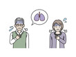 高齢者　年配　男女　肺炎　喘息　呼吸が苦しい　イラスト素材