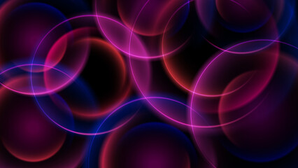 Poster - Abstract dark blue background. Vector image. Blurry semi-transparent red and purple circles with reflections. Energy rings in motion. Template for text.