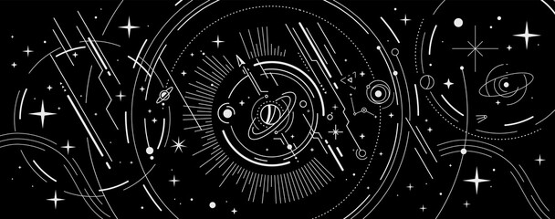 vector abstract space illustration with star, planet and white color line