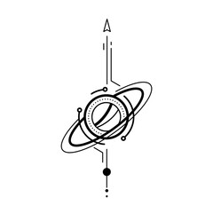 Wall Mural - vector abstract black and white space symbol illustration with circle, arrow