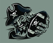 pirates football team mascot holding ball for school, college or league