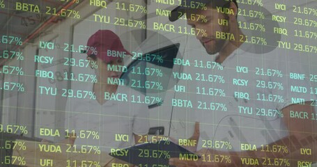 Poster - Animation of financial data processing over delivery man