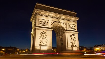 Wall Mural - 4K UHD night timelapse of the Triumphal Arch - Arc De Triomphe in Paris France