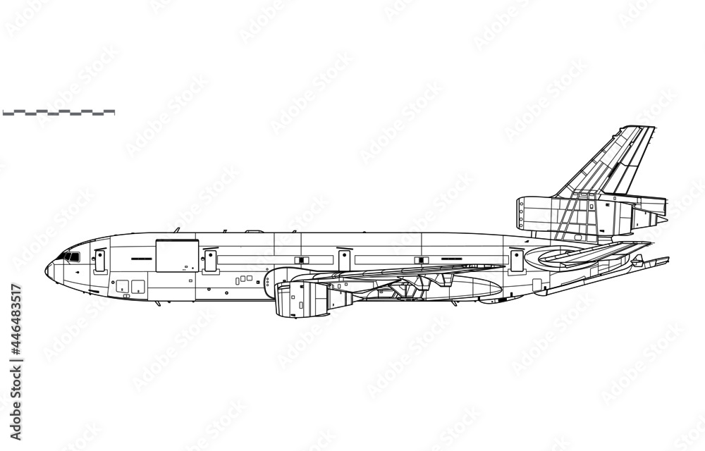 McDonnell Douglas KC-10 Extender. Vector drawing of aerial refueling tanker and transport aircraft. Side view. Image for illustration and infographics. - obrazy, fototapety, plakaty 