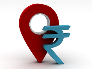 Fototapete - Books Map pointer with indian rupee, 3D rendering with position marker isolated . 3d illustration