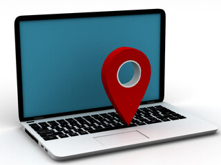Poster - Online maps, gps navigation concept. Map pointer location on a computer laptop . 3d illustration