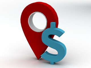Fototapete - Map pointer with bitcoin, 3D rendering