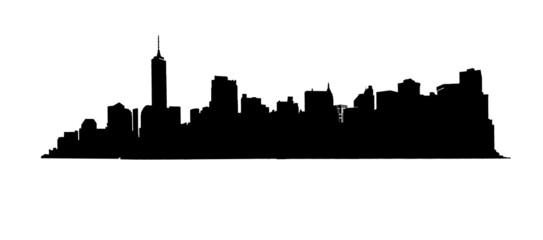 Wall Mural - Silhouette of skyline panorama of downtown Financial District and the Lower Manhattan in New York City, USA. isolated on background