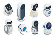Isometric Set of Modern Robots Isolated On Background. Little Minimal Modern White Robots