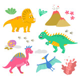 Fototapeta Dinusie - Set of colorful cartoon dinosaurs.