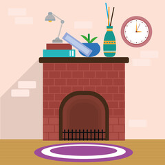 Wall Mural - home chimney and clock