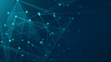 Poster - abstract blue green polygon tech network with connect technology background. abstract dots and lines