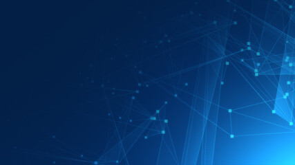 Poster - abstract blue polygon tech network with connect technology background. abstract dots and lines textu