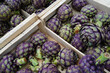 Green and purple artichokes at a French farmers market