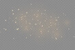 The dust sparks and golden stars shine with special light. Vector sparkles on a transparent background. . Vector illustration