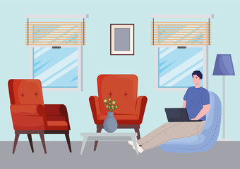 Wall Mural - man working in livingroom