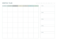 Note, Scheduler, Diary, Calendar Planner Document Template Illustration. Monthly Plan Form.