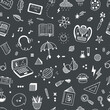 © AllNikArt - Back to School Autumn Vector Seamless Pattern. Background for Kids with Doodle School Supplies Icons. Education Design Elements. Stationery