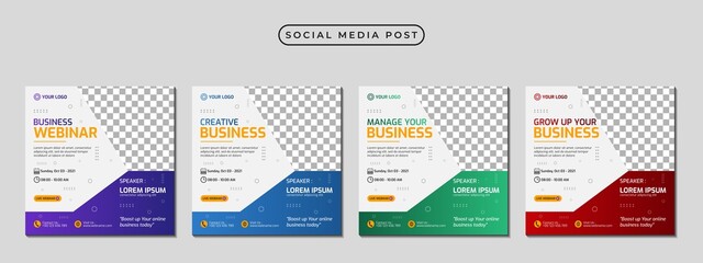 Set of social media stories post template concept design for business webinar, marketing webinar, online class program, etc