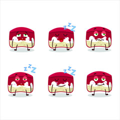 Sticker - Cartoon character of cherry cake with sleepy expression. Vector illustration