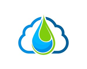 Wall Mural - Simple cloud with water drop and half of leaf inside