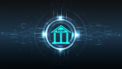 Aufkleber - Banking Technology design.Isometric illustration of bank on geometric technology background. Digital connect system.Financial technology concept.Vector illustration.EPS 10.