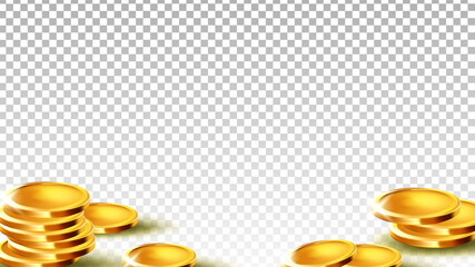 Sticker - Coins Money Investment Or Saving Piggy Bank Vector. Metallic Coins Treasure For Pay And Buy Goods In Market. Finance Wealth Fortune, Banking Pounds Template Realistic 3d Illustration