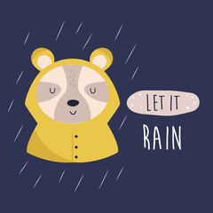 Wall Mural - Funny illustration of a cute bear in a raincoat