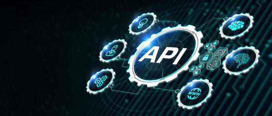 API - Application Programming Interface. Software development tool. Business, modern technology, internet and networking concept
