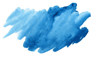 Abstract blue watercolor shape. Watercolor hand drawn stain isolated on white